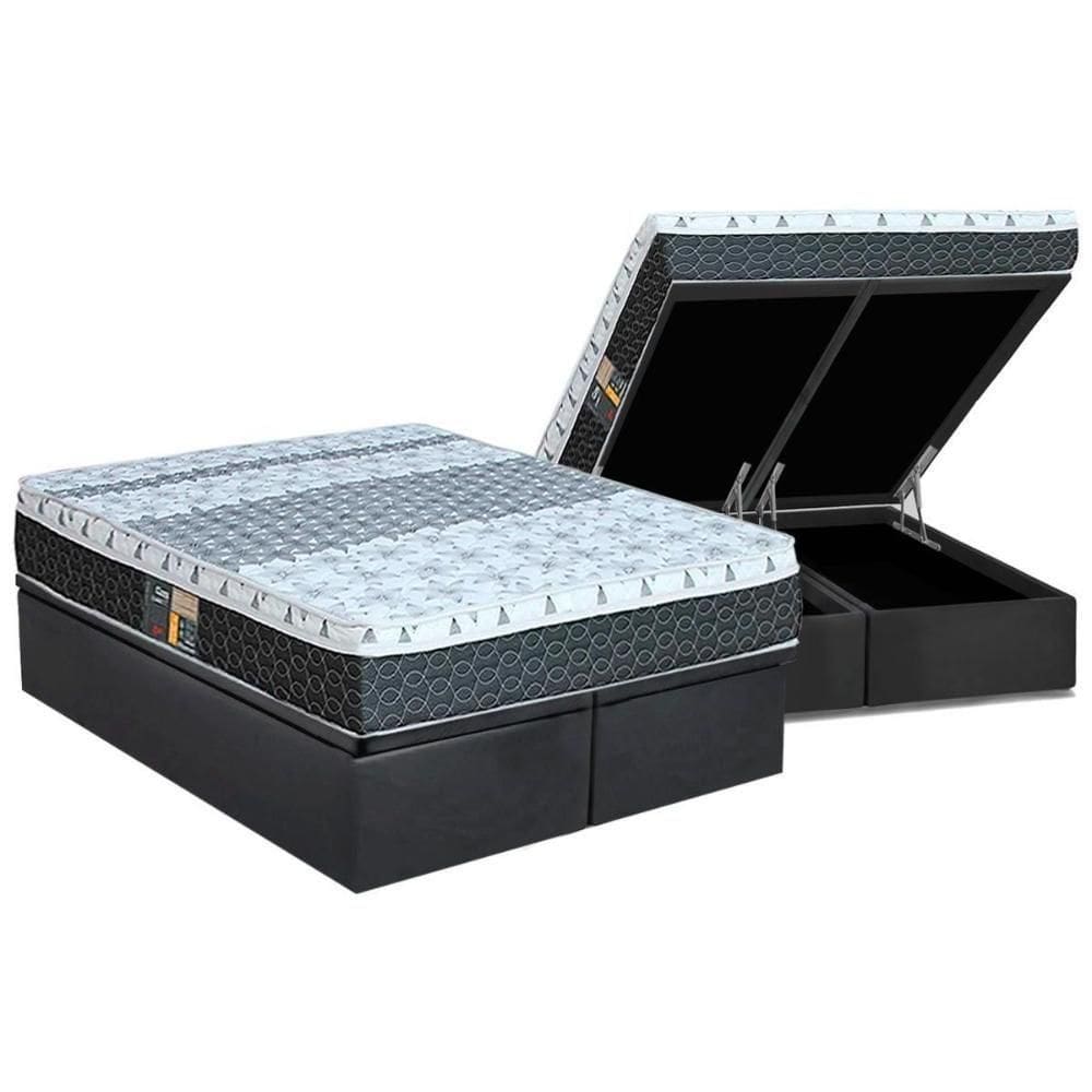 Cama Box Baú Queen: Colchão Molas Bonnel Castor System Class One Face + Base Crc Suede Grey(158X198)