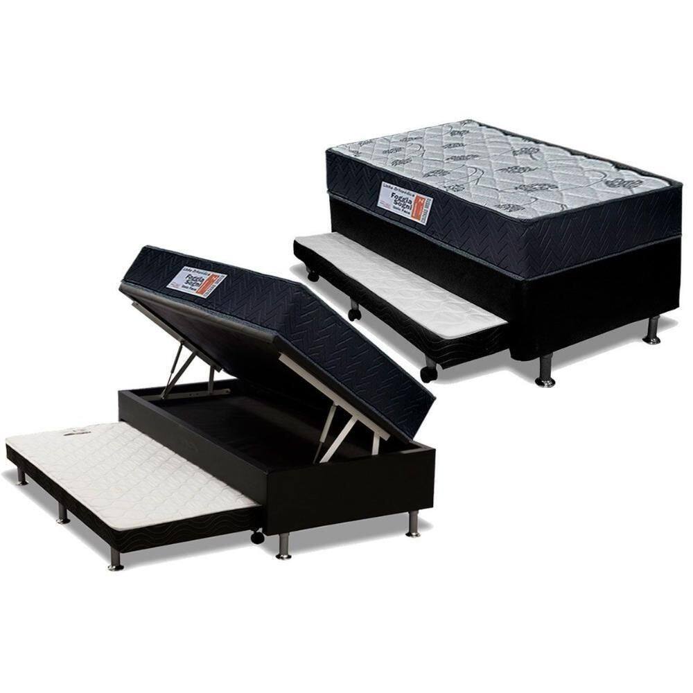 Cama Box Baú C/Auxiliar Solteiro Colchão Ortopédico Orthoflex Foggia Sogni Unic+Base Black(88X188)