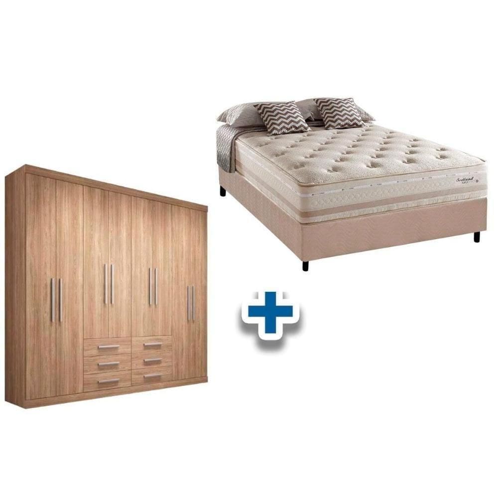 Cama Box Casal + Colchão Scotland Herval + Guarda Roupa Master 8.6 Atacama
