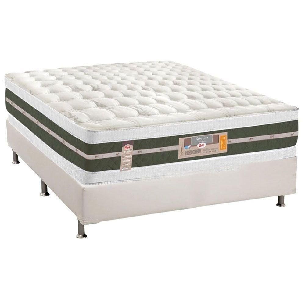 Cama Box Casal: Colchão Molas Bonnel Castor Silver Star Air Df + Base Crc Courano White(138X188)