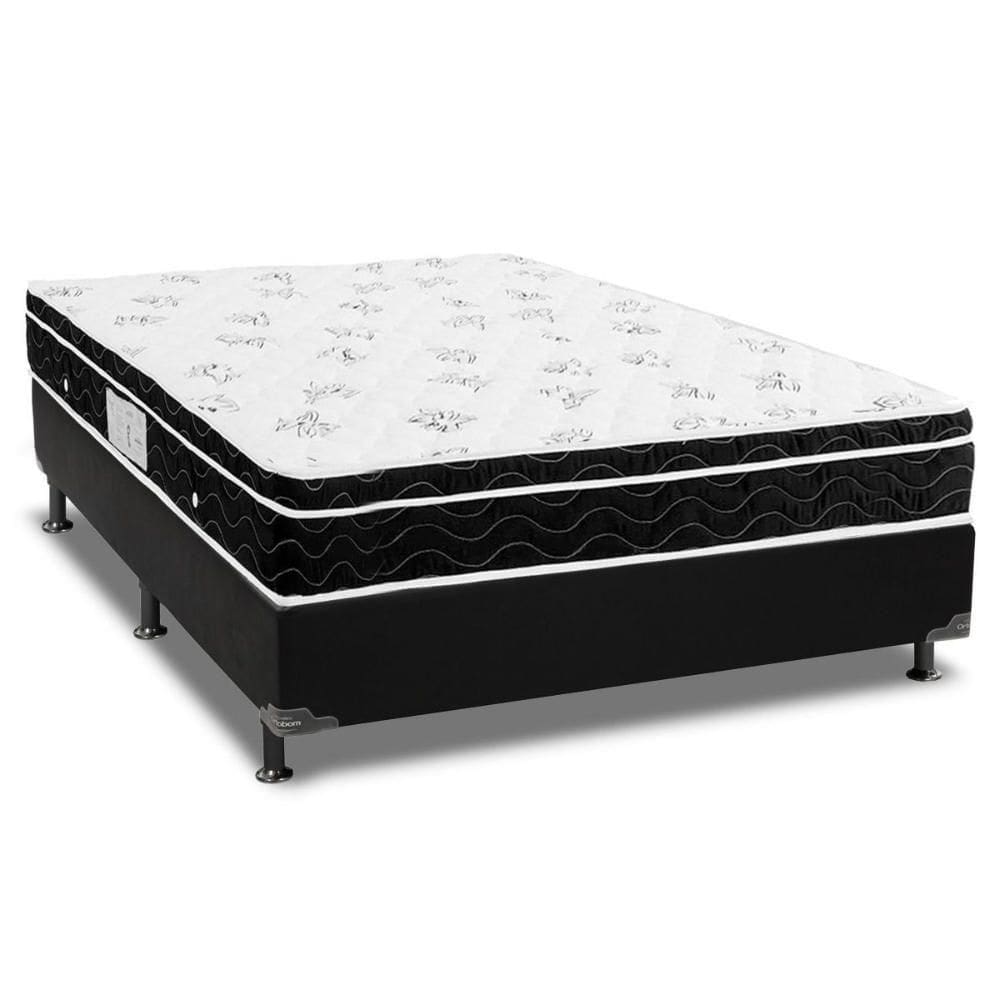 Cama Box Viúva: Colchão Molas Bonnel Ortobom Nanolastic Physical Spring + Base Black(128X188)