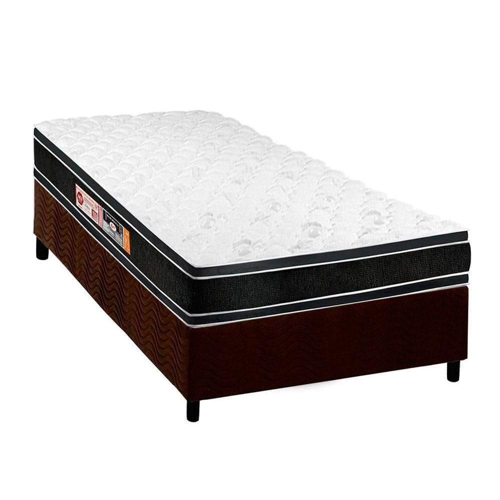 Cama Box Solteiro: Colchão Espuma D33 Castor Black E White + Base Crc Suede Brown(88X188)