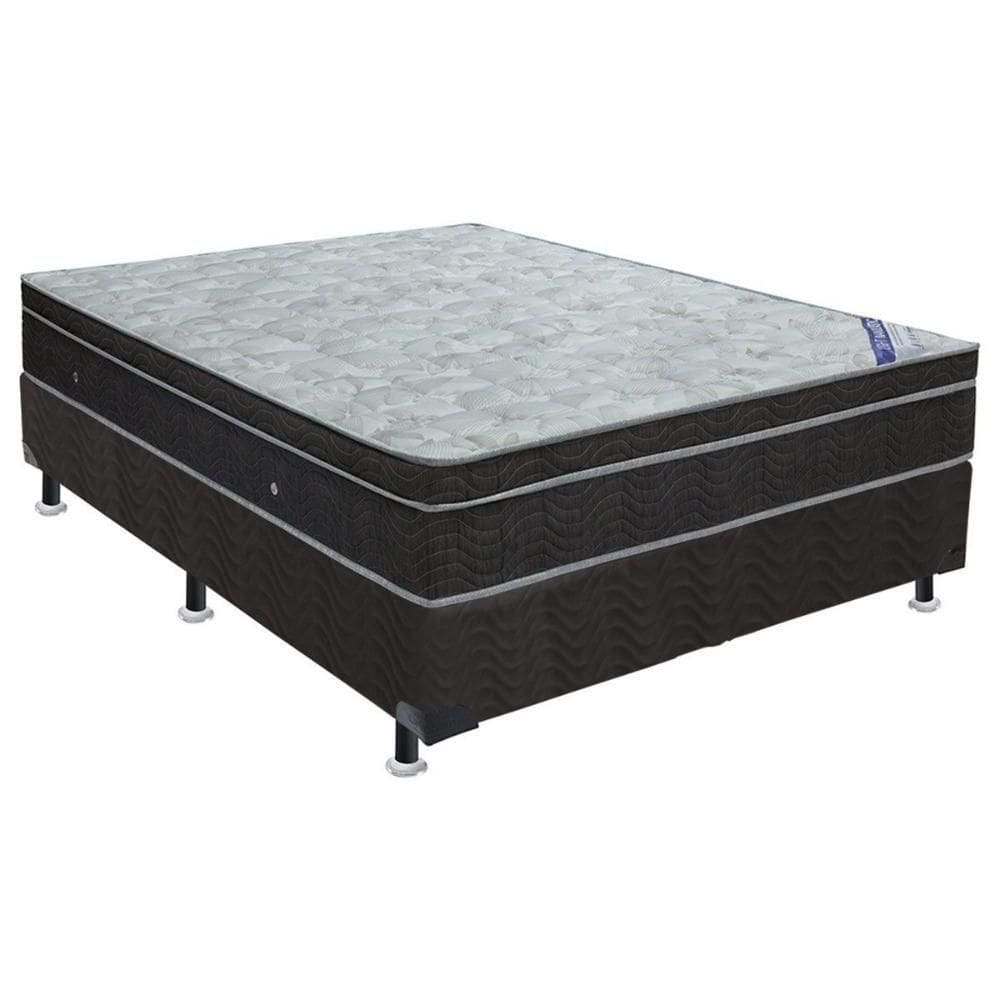 Cama Box Casal: Colchão Molas Bonnel Ortobom Nanolastic Light Selado + Base Crc Suede Black(138X188)