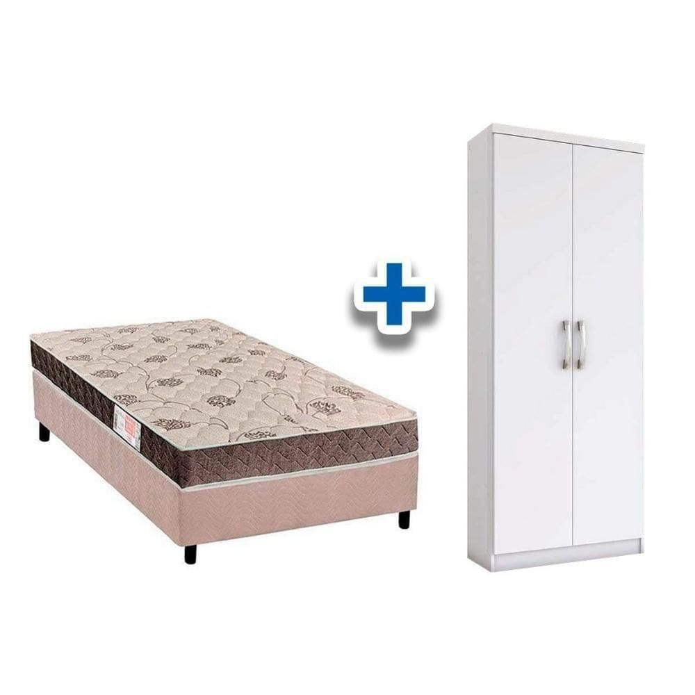 Cama Box Solteiro Crc + Colchão D28 Orthoflex + Armário Multiuso Margarida Branco