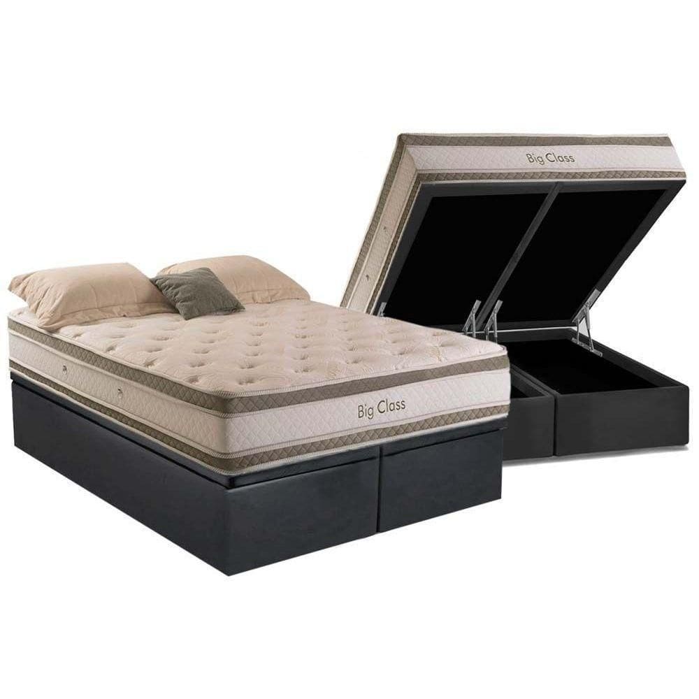 Cama Box Baú Queen: Colchão Molas Herval Confortclass Big Class Df + Base Crc Suede Gray(158X198)