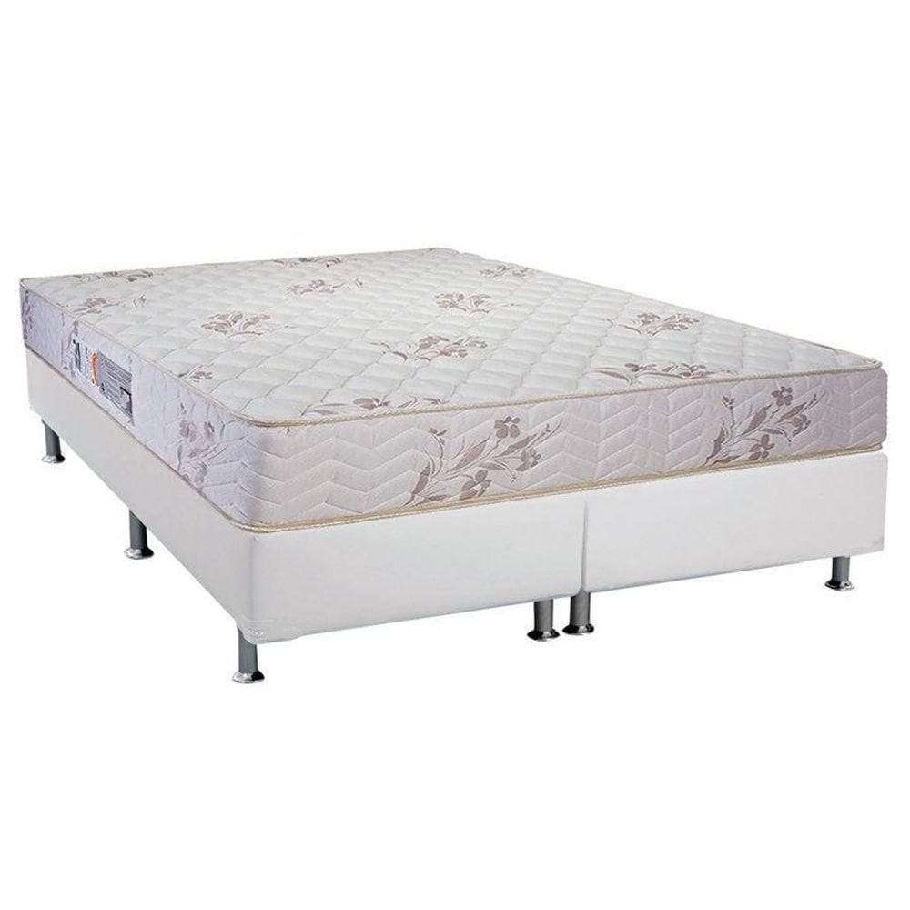 Cama Box Queen: Colchão Espuma D45 Luckspuma Gran Luck Floral Pró Saúde + Base White(158X198)