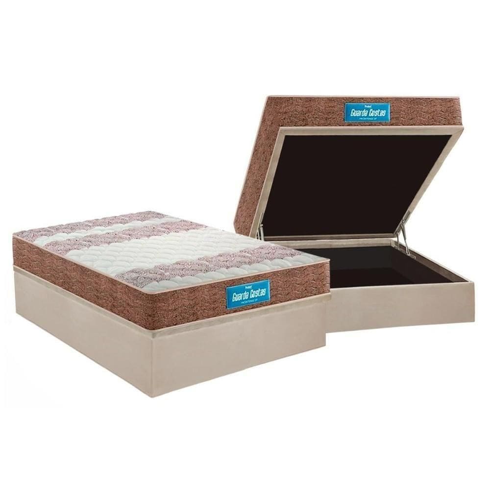 Cama Box Baú Casal: Colchão Espuma D33 Probel / Ep Plus Double Face + Base Clean(138X188)