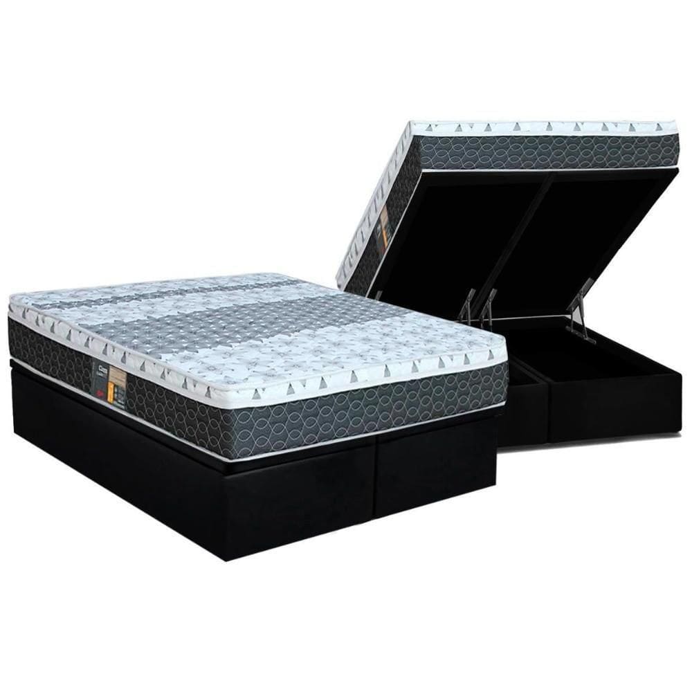 Cama Box Baú Queen: Colchão Molas Castor Bonnel System Class One Face + Base Black(158X198)