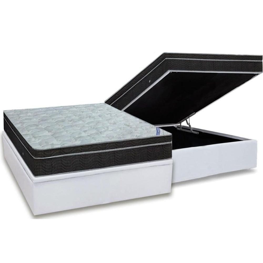 Cama Box Baú Casal: Colchão Molas Bonnel Ortobom Nanolastic Light + Base Crc Courano White(138X188)