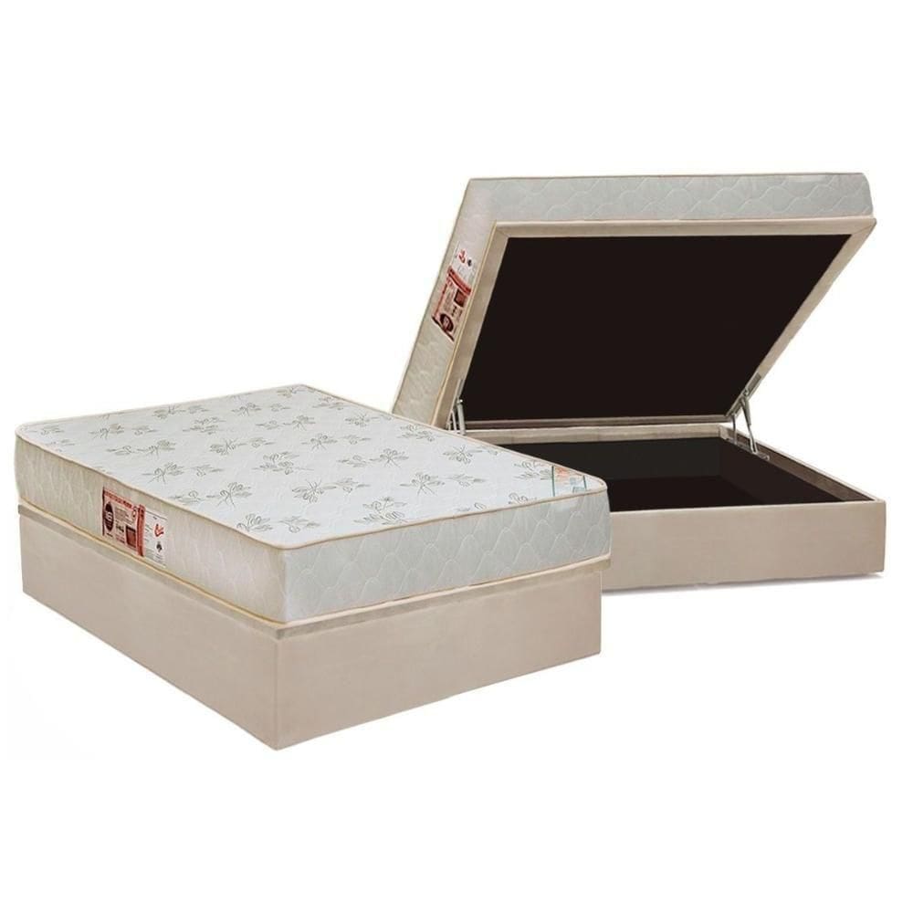 Cama Box Baú Casal: Colchão Espuma D33 Castor Sleep Max Relax + Base Crc Suede Clean(138X188)