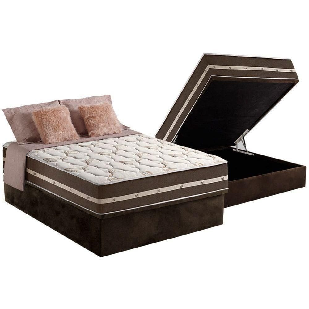 Cama Box Baú Casal: Colchão Molas Anjos Superlastic Classic + Base Crc Suede Brown(138X188)