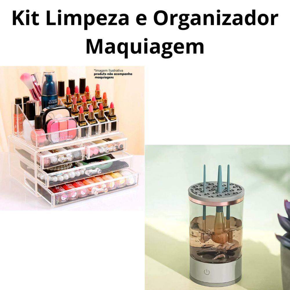 Kit Lavador Limpador de Pinceis e Organizador Maquiagem