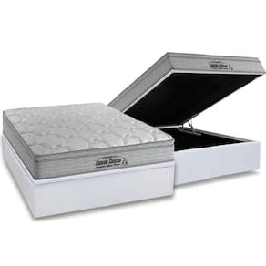 Cama Box Baú Casal: Colchão Espuma Probel D40 Premium Hiper Firme Euro Pillow + Base White(138X188)