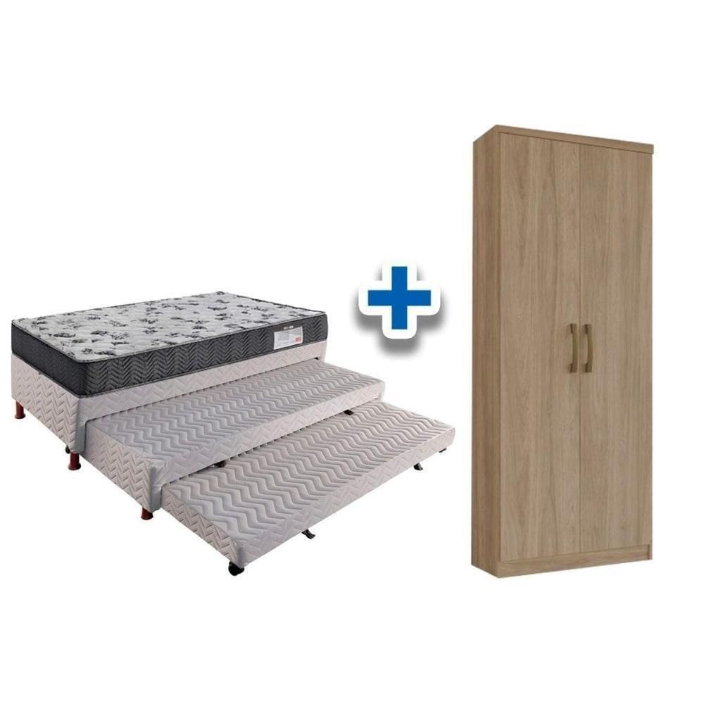 Cama Box Solteiro C/ 2 Aux + Armário Multiuso Margarida Rústico