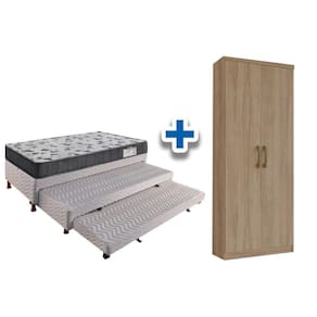 Cama Box Solteiro C/ 2 Aux + Armário Multiuso Margarida Rústico