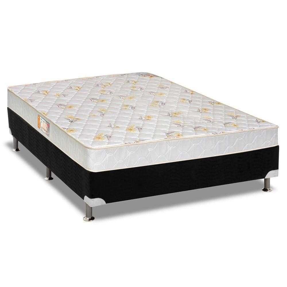 Cama Box Casal: Colchão Espuma Castor D28 Sleep Max + Base Crc Suede Black(138X188)