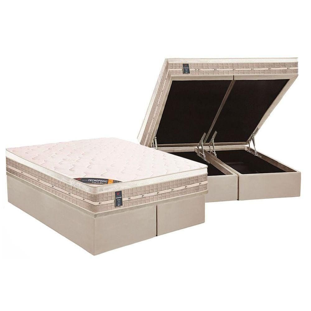 Cama Box Baú King: Colchão Molas Castor Bonnel Premium Tecnopedic + Base Crc Suede Clean(193X203)