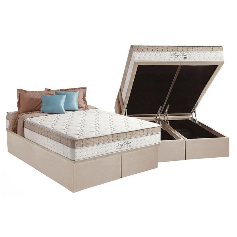 Cama Box Baú Queen: Colchão Molas Anjos Superlastic King Best + Base Crc Suede Clean(158X198)