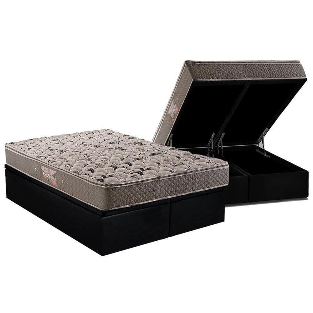 Cama Box Baú Queen: Colchão Espuma Herval Ag65 Fort Black Firme Pillow TopBase Suede Black(158x198)