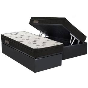 Cama Box Baú Solteiro: Colchão Ortobom Ortopillow + Base Crc Suede Black(88x188)