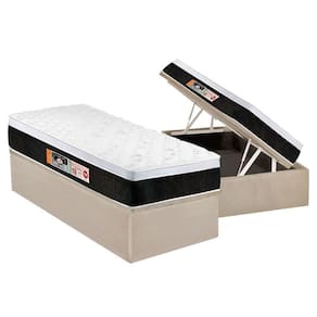 Cama Box Baú Solteiro: Colchão Black E White Air Euro Pillow + Base Crc Suede Clean(88x188)