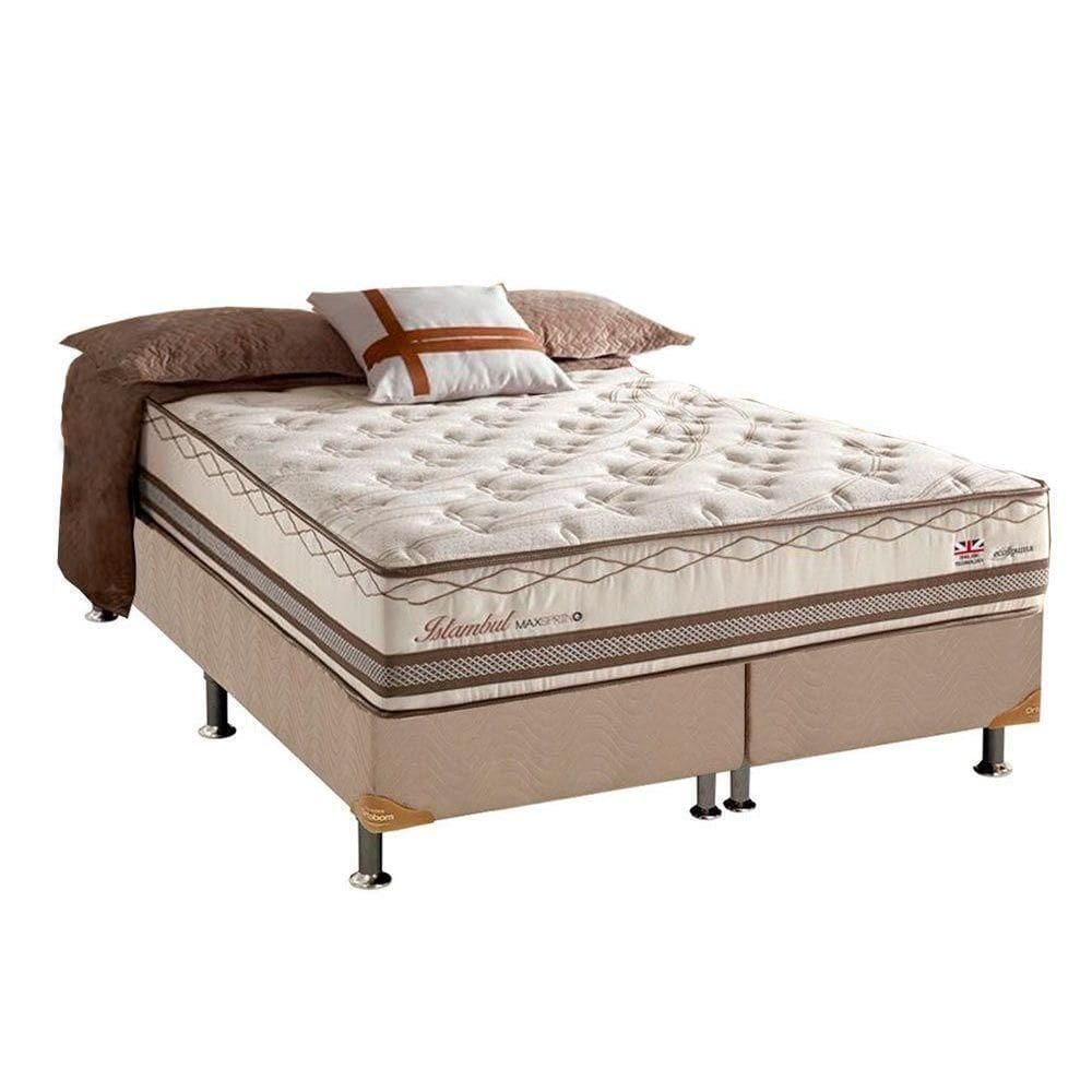 Cama Box King: Colchão Molas Herval Maxspring Istambul + Base Crc Suede Clean(193X203)