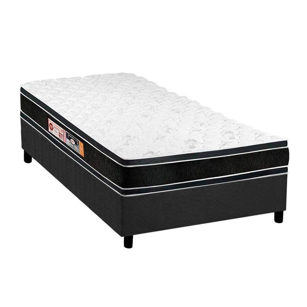 Cama Box Solteiro: Colchão Espuma D33 Castor Black E White + Base Crc Suede Gray(88X188)