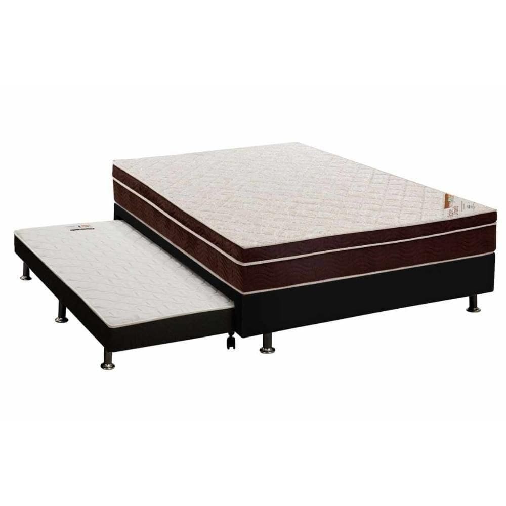 Cama Box C/auxiliar Casal: Colchão Ortopédico Ortobom Exclusive + Base Crc Courano Black(138x188)