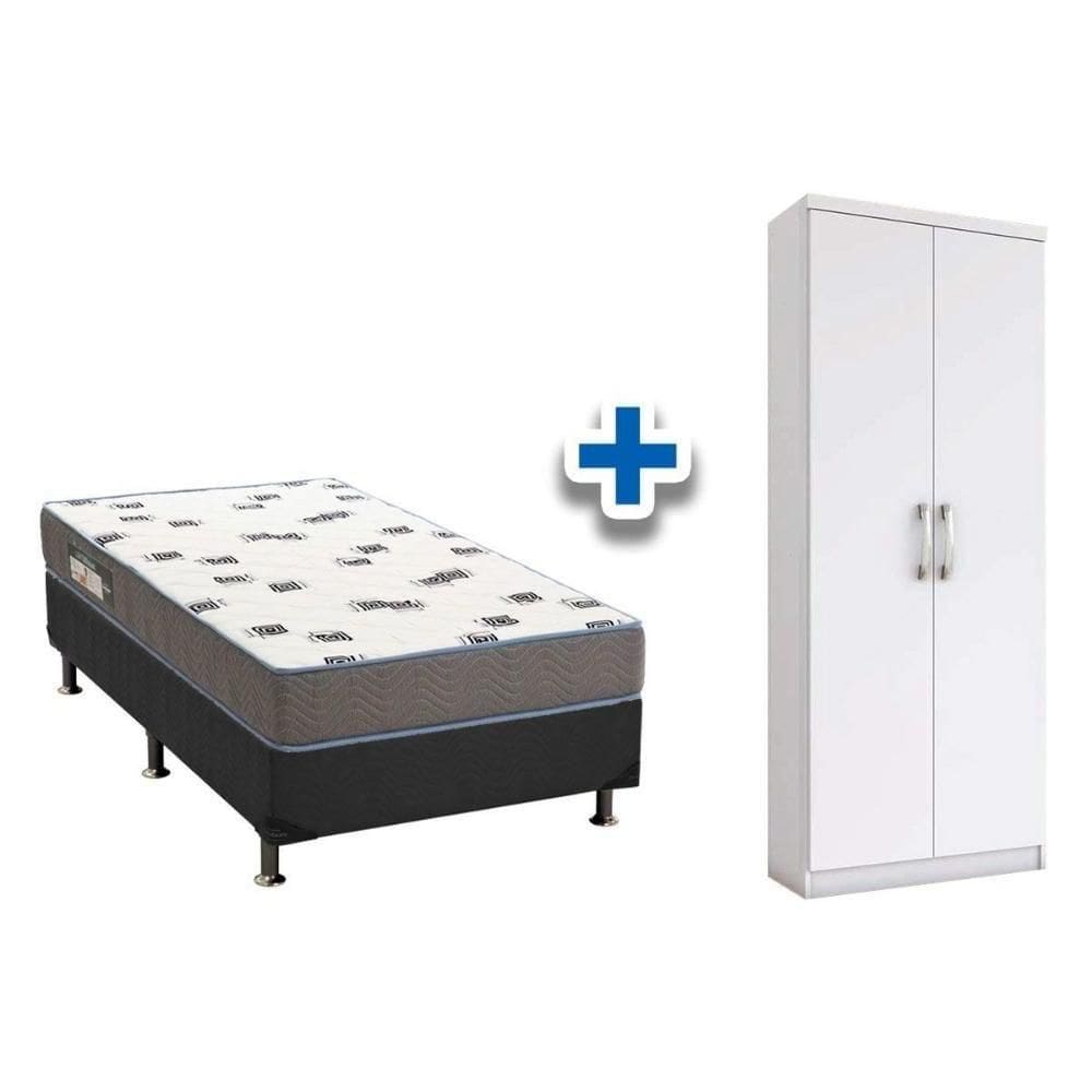 Cama Box Solteiro Crc + D33 Ortobom + Armário Multiuso Margarida Branco