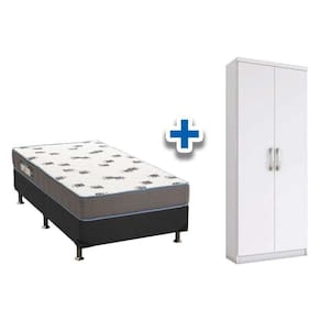 Cama Box Solteiro Crc + D33 Ortobom + Armário Multiuso Margarida Branco
