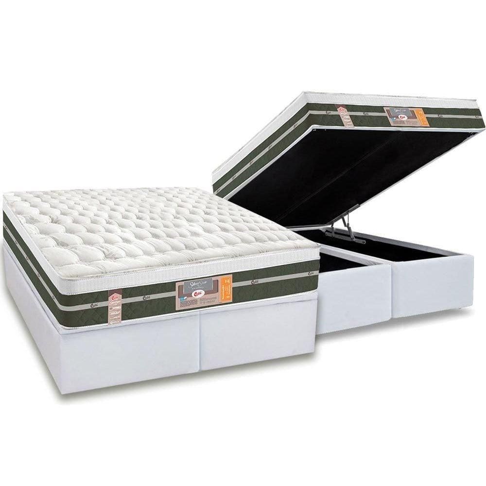 Cama Box Baú Queen: Colchão Molas Bonnel Castor Silver Star Air + Base Crc Courano White(158x198)
