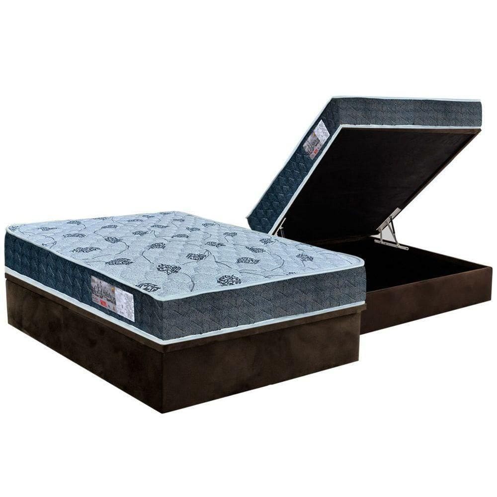 Cama Box Baú Casal: Colchão Ortopédico Orthoflex D45 / Ep Cecina + Base Crc Suede Brown(138X188)