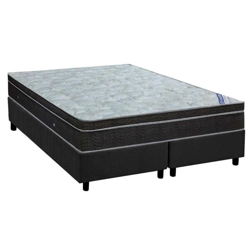 Cama Box King: Colchão Molas Bonnel Ortobom Nanolastic Light Selado + Base Crc Suede Gray(186X198)