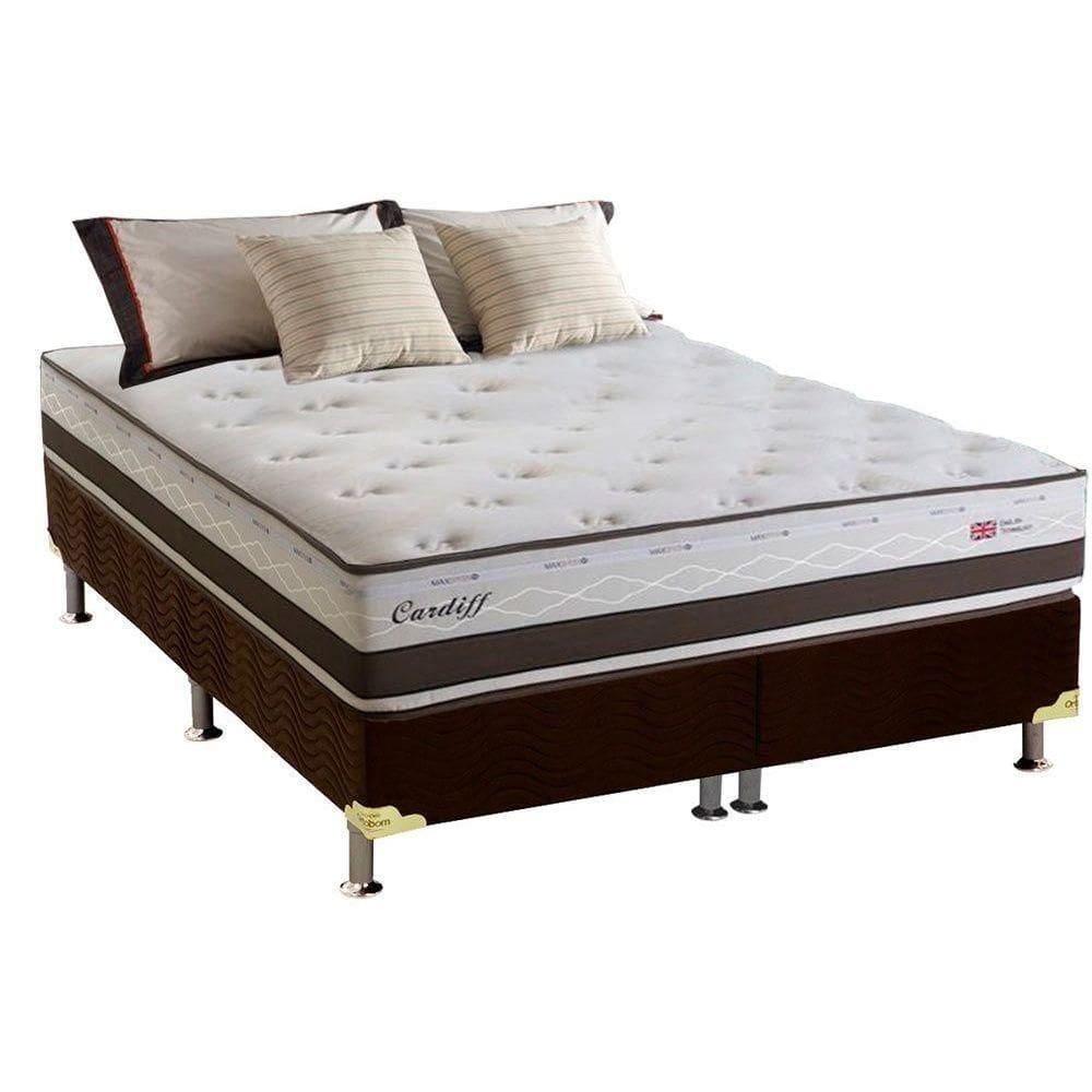 Cama Box Queen: Colchão Molas Herval Maxspring Cardiff + Base Crc Suede Brown(158X198)