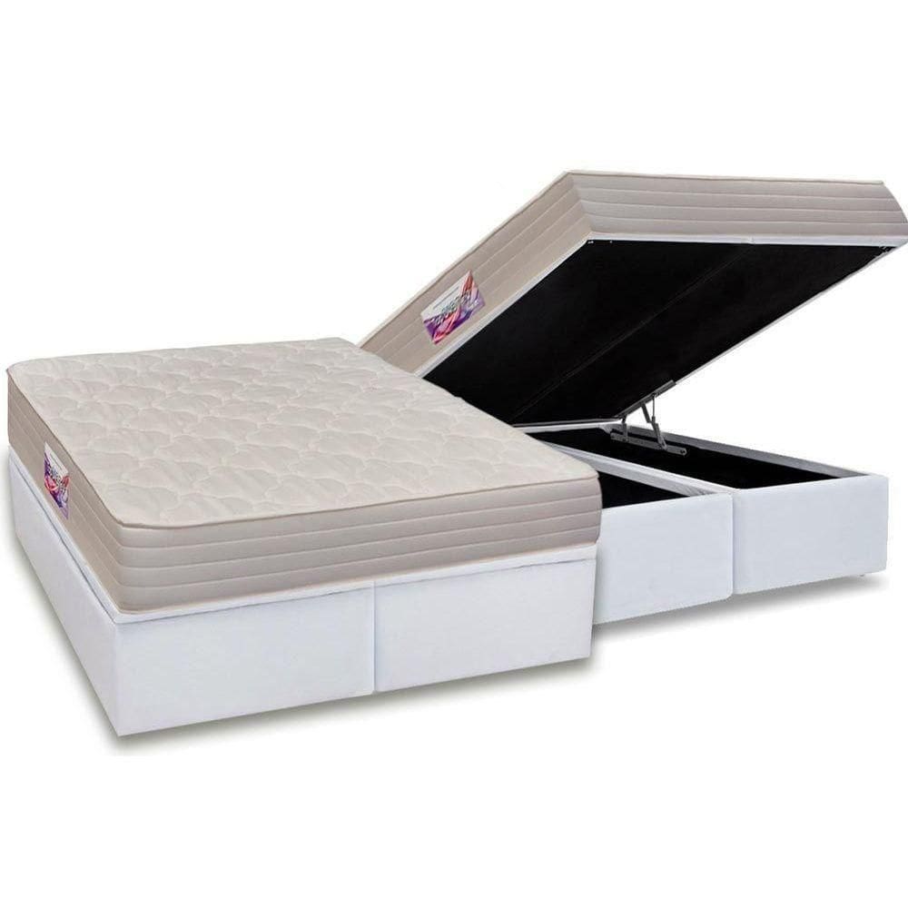 Cama Box Baú King: Colchão Espuma Herval Top + Base Crc Courano Branco(193x203)