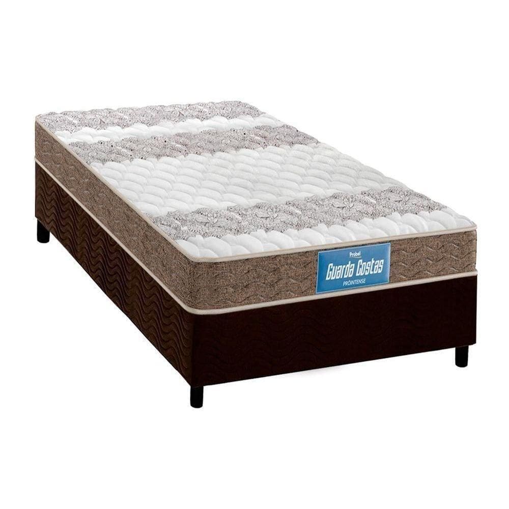 Cama Box Solteiro: Colchão D33-ep Guarda Costas Próintense Double Face+ Base Crc Suede Brown