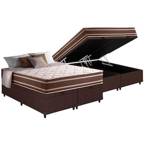 Cama Box Baú Queen: Colchão Molas Anjos Superlastic Duo Sono + Base Crc Courano Brown(158x198)