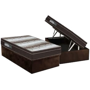 Cama Box Baú Solteiro: Colchão Ortopédico Ortobom Light + Base Crc Suede Brown(88x188)