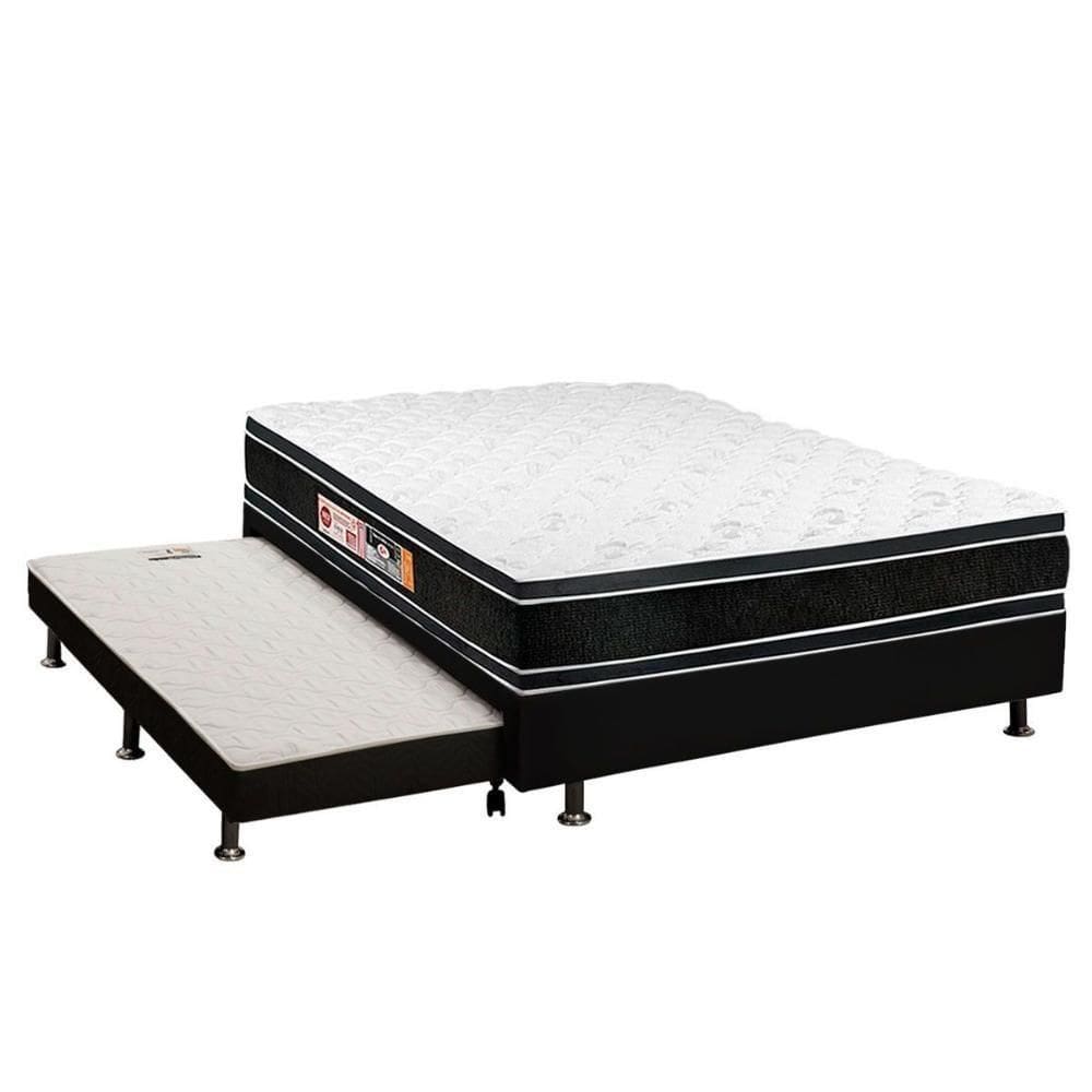 Cama Box C/auxiliar Casal: Colchão Espuma Castor D33 Black E White DfBase Courano Black(138x188)