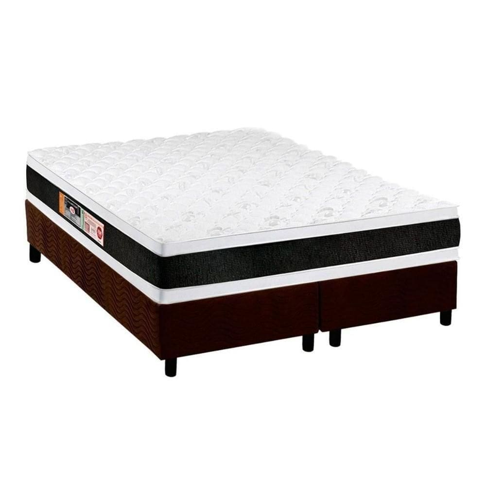 Cama Box Queen: Colchão Espuma D45 Castor Black E White Air Double FaceBase Suede Brown(158x198)
