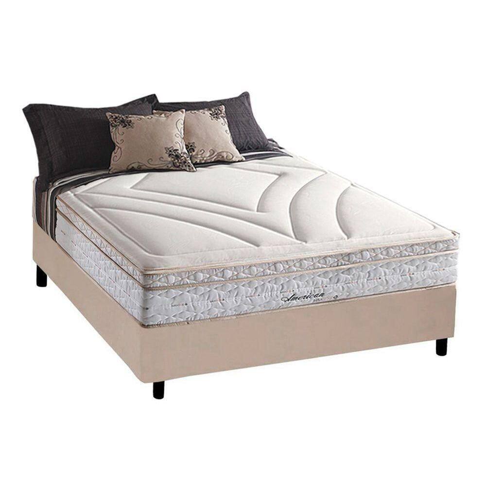 Cama Box Casal: Colchão Molas Herval Maxspring American + Base Crc Suede Clean(138x188)