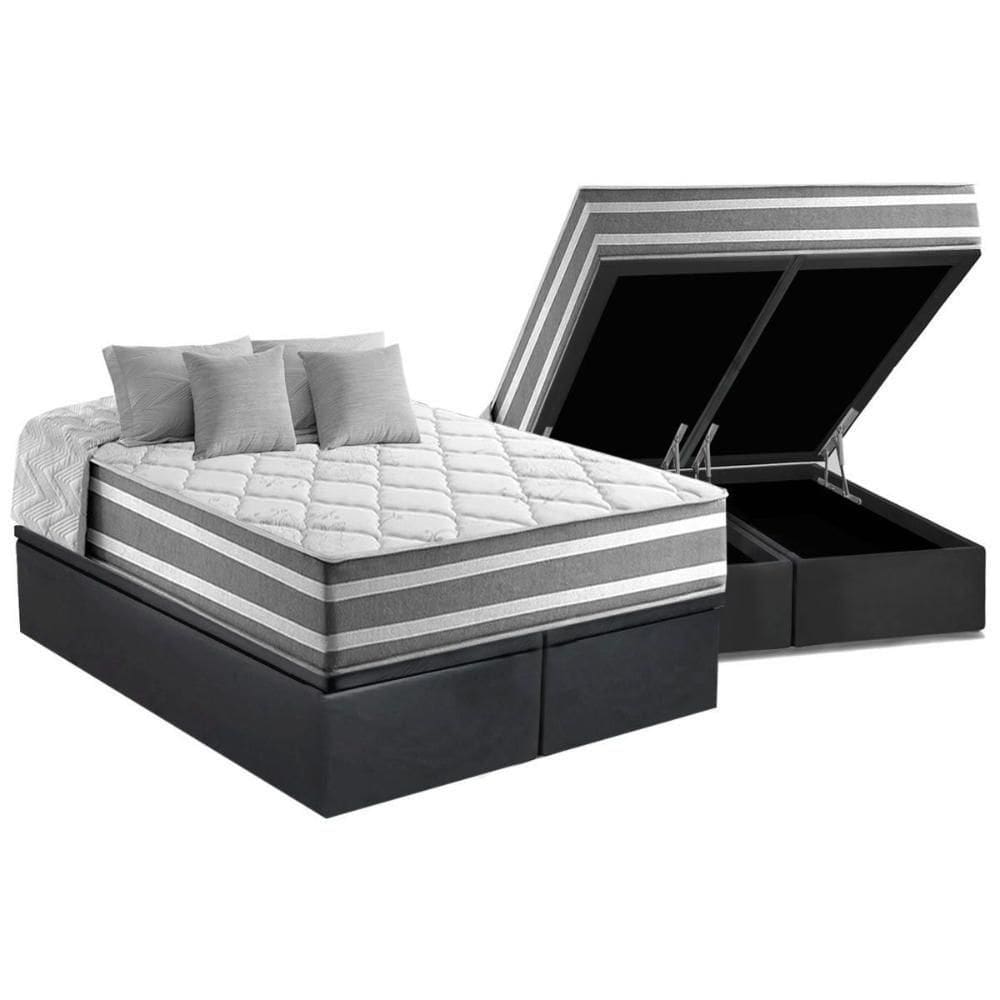 Cama Box Baú Queen: Colchão Molas Anjos Superlastic Duo Sono + Base Crc Suede Gray(158x198)