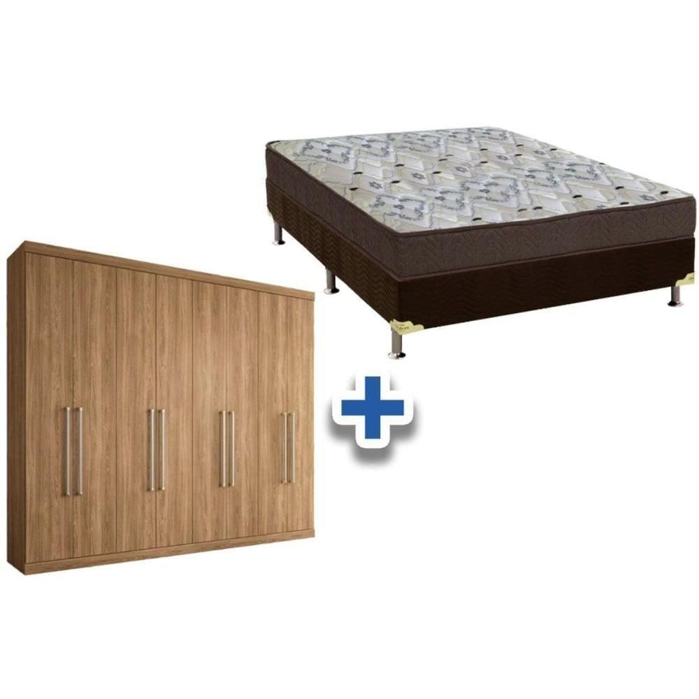 Cama Box Casal + Colchão D45 Ortobom + Guarda Roupa Master Vip 8.4 Atacama