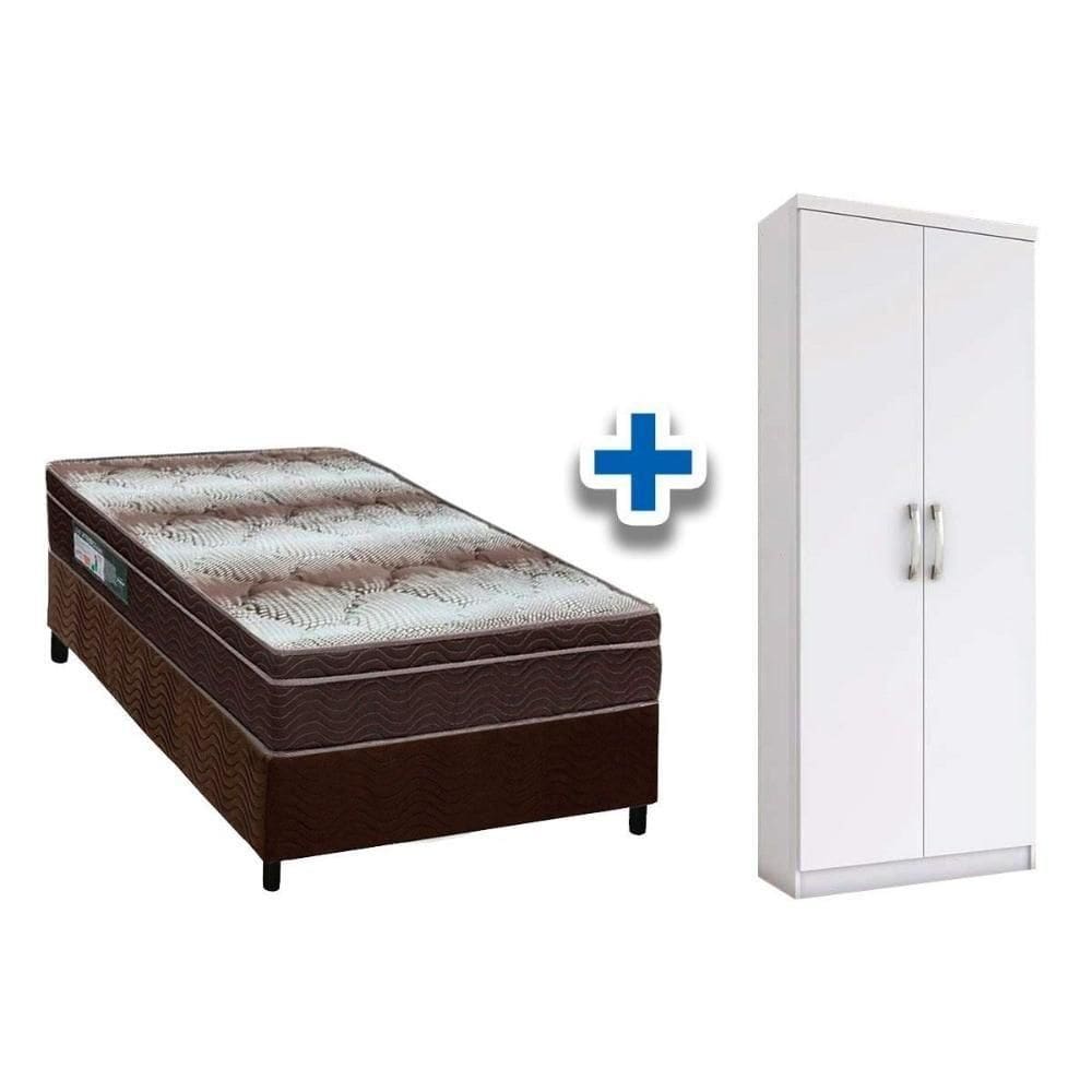 Cama Box Solteiro Crc + Ortopédico Ortobom + Armário Multiuso Margarida Branco