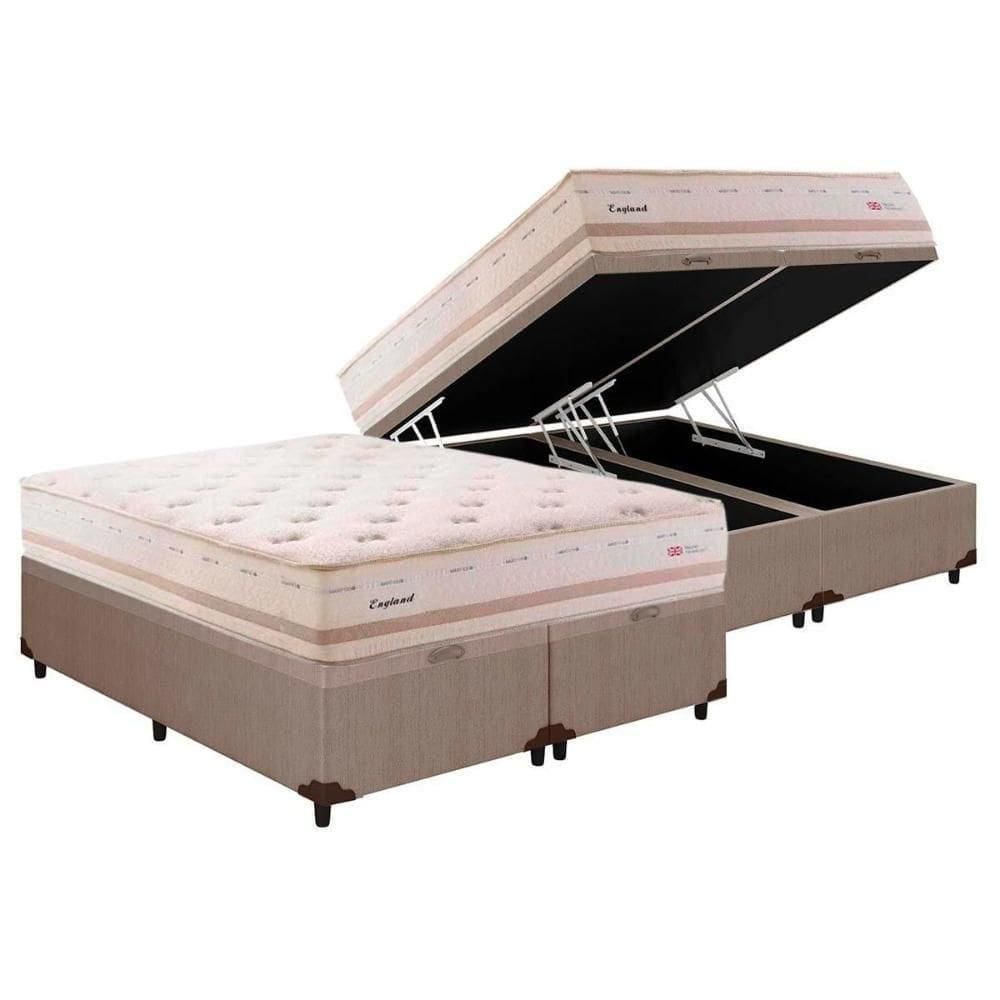 Cama Box Baú Queen: Colchão Molas Herval Maxspring England + Base Crc Courano Clean(158x198)