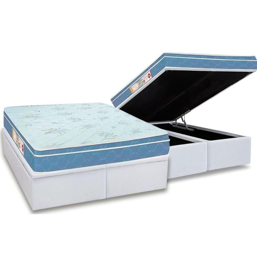 Cama Box Baú King: Colchão Espuma Castor D45 Sleep Max + Base Crc Courano White(193x203)