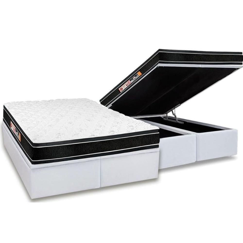 Cama Box Baú Queen: Colchão Espuma Castor Black E White Air + Base White(158X198)