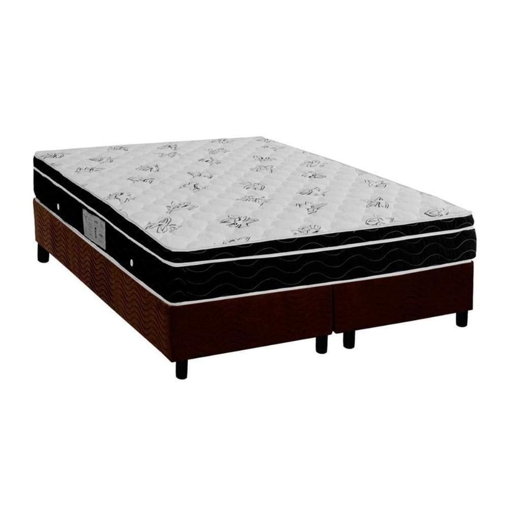 Cama Box Queen: Colchão Molas Bonnel Ortobom Nanolastic Physical Spring + Base Brown(158X198)