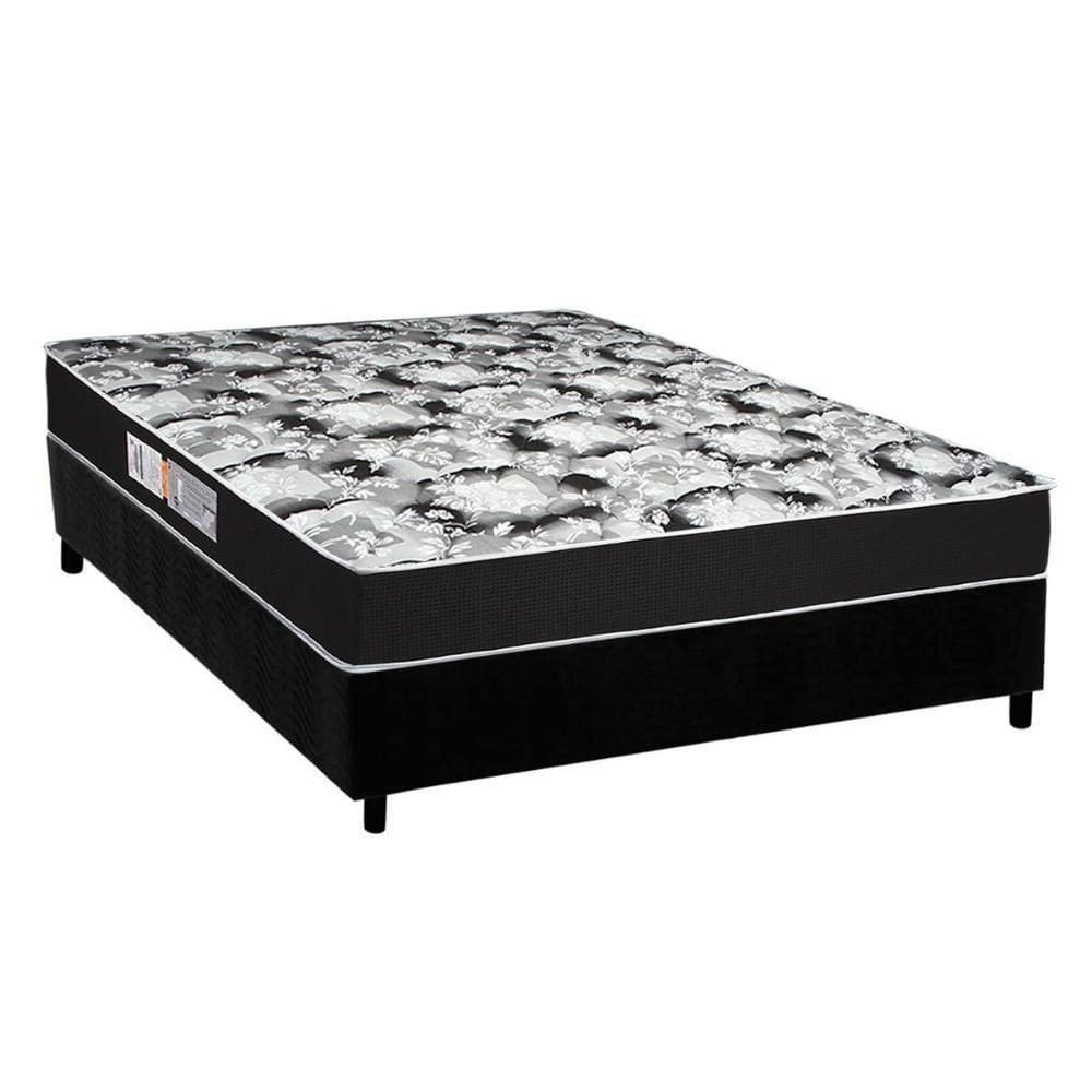 Cama Box Casal: Colchão Espuma D45 Luckspuma Gran Luck Pro + Base Crc Suede Black(138X188)