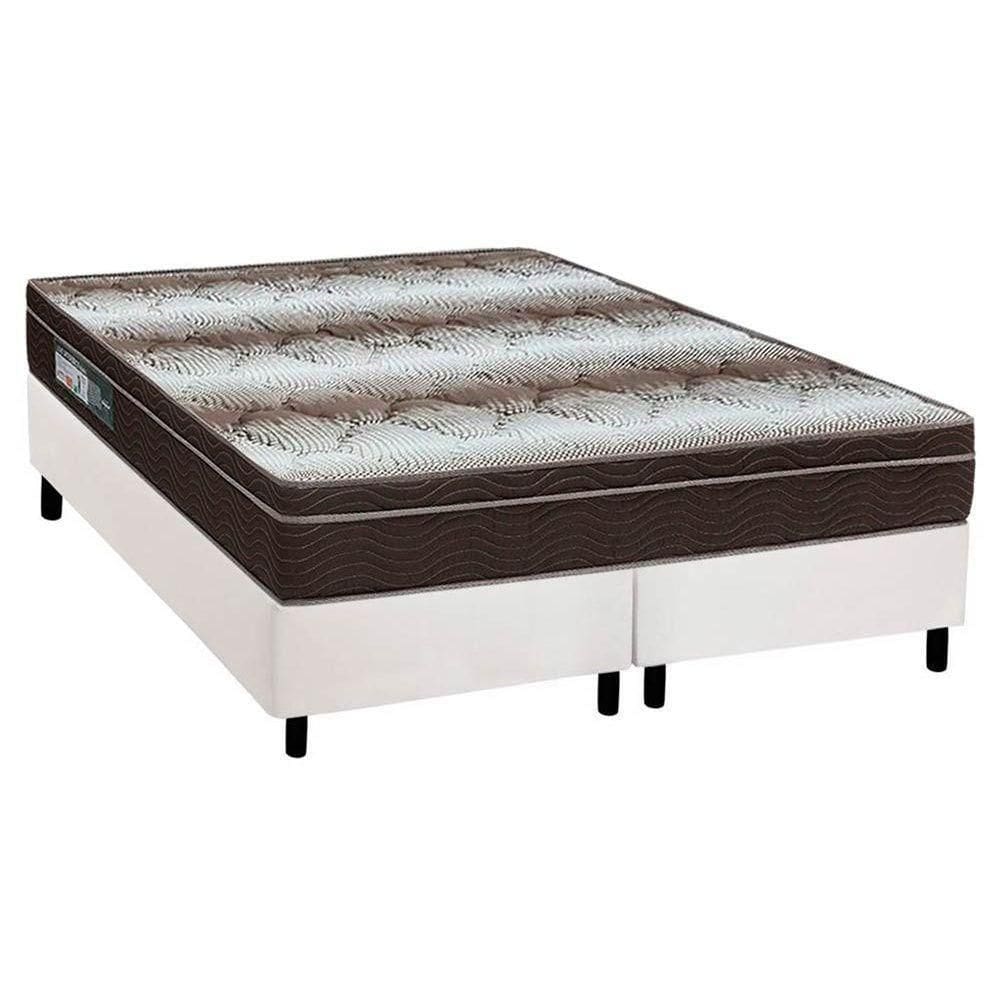 Cama Box Queen: Colchão Ortopédico Ortobom Light Ortopillow + Base Crc Courano White(158X198)